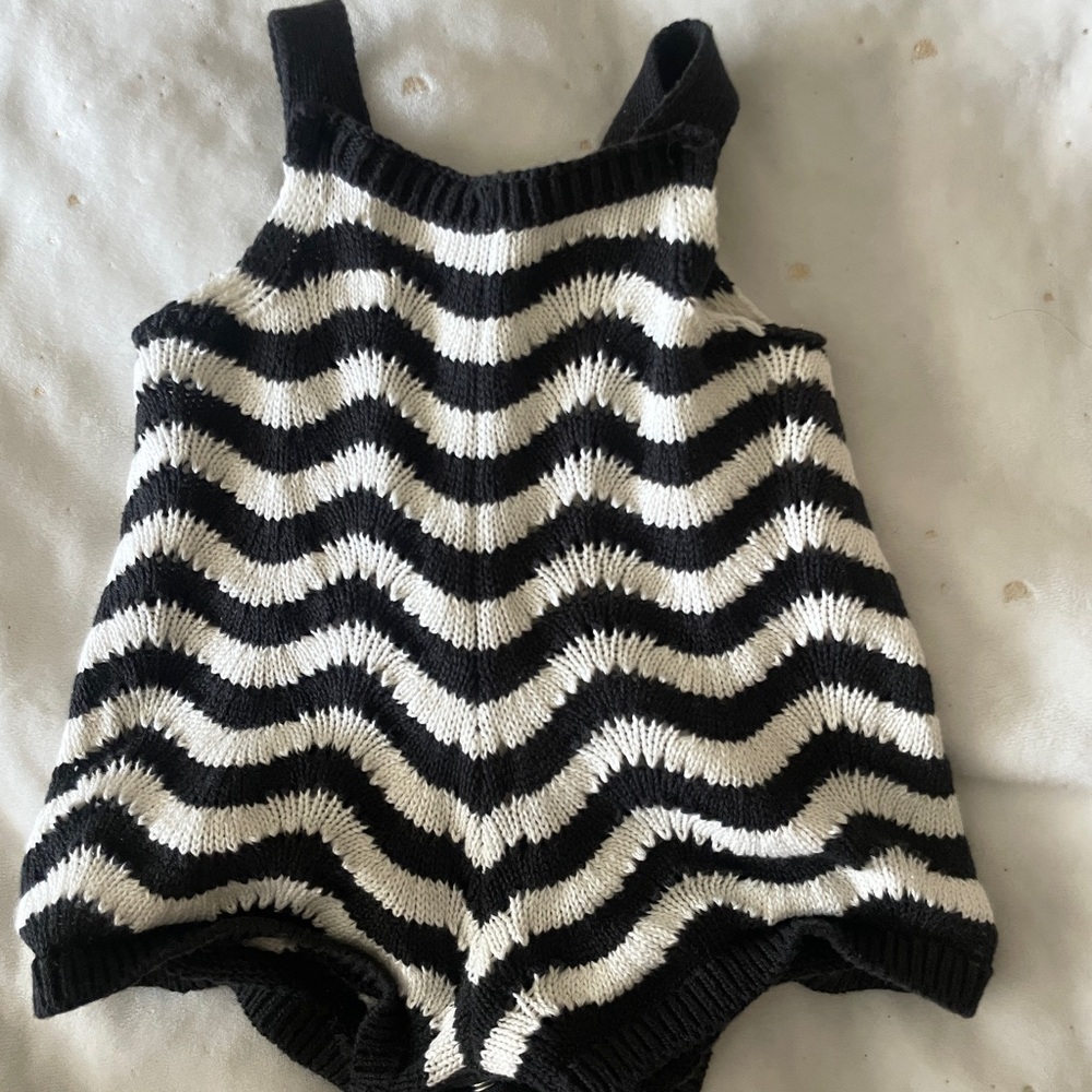 Black and White Striped Knit Romper